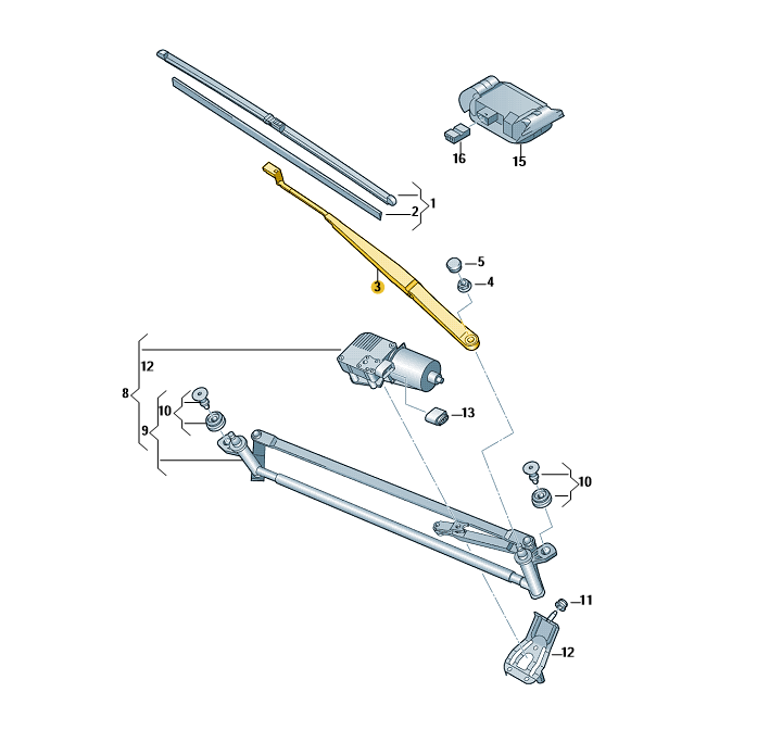 Caddy-Wipers-Arms-.png Caddy 2009-2011 Front Wiper Arm Drivers Side - Image 1